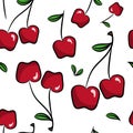 Vector cute white pattern. red bright cherries ripe berries background