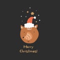 Vector cute winter fox face, Santa hat Royalty Free Stock Photo