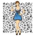 Vector Cute Woman In Drindl On Oktoberfest Royalty Free Stock Photo