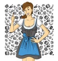 Vector Cute Woman In Drindl On Oktoberfest Royalty Free Stock Photo