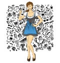 Vector Cute Woman In Drindl On Oktoberfest Royalty Free Stock Photo