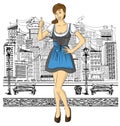 Vector Cute Woman In Drindl On Oktoberfest Royalty Free Stock Photo