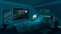 Vector cute young woman sleeping bedroom at night