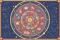 Vector cute Zodiac circle Horoscope Royalty Free Stock Photo