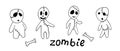 Vector cute zombies in cartoon style. Outline doodle illustration isolated on white background. Halloween elements of design Royalty Free Stock Photo