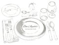 Vector cutlery set: forks, knive, spoons, empty plate Royalty Free Stock Photo