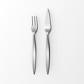 Vector Cutlery Set of Silver Fish Fork and Fish Knife Top View on White Background. Table Setting