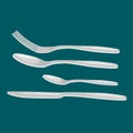 Vector Cutlery Set of Silver or plastic Forks Spoons and Knifes Isolated, Table Setting icons illustration
