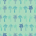 Vector cyan tropical coconut trees horizontal seamless pattern background