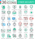 Vector Cyber security modern color flat line outline icons for apps and web design.