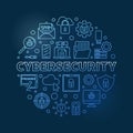Vector Cybersecurity round concept thin line blue illustration