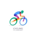 Vector cycling logo, icon, emblem. Human on bike, isolated illustration. Concept for marathon, race, competition.