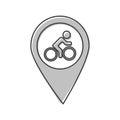 Vector cyclists parking icon. Pointer on the map cyclist cartoon style on white isolated background