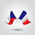 Vector czech and french flags on silver sticks - symbol of czech republic and france