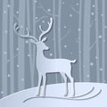 Merry Christmas 3d abstract paper cut illustration of deer in forest. Vector Greeting card. Origami winter season. Happy New Year. Royalty Free Stock Photo