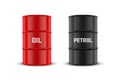 Vector 3d Barrels. Red and Black Steel Simple Glossy Metal Enamel Barrel with Oil, Petrol Set. Fuel, Gasoline Barrel Royalty Free Stock Photo