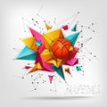 Vector 3d basketball isolated ball on abstract modern background. Realistic style