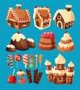 Vector 3D cartoon icons of sweets for game design