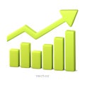 Vector 3D chart up with arrow, infographics element. Growth chart with Green arrow of trend. Realistic 3d design. Vector