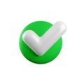 Vector 3d Check mark realistic icon. Trendy plastic green checkmark, select circle icon isolated on white background
