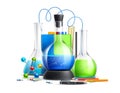 Vector 3d chemical laboratory tubes flask set