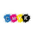 Vector - 3d CMYK letters with paint splash background Royalty Free Stock Photo