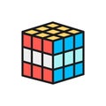 Vector 3d cube, mechanical puzzle toy flat color line icon.