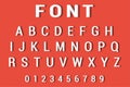 Vector of 3d Font and alphabet. Alphabet and numbers on red background