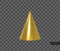 Vector 3d geometric object. Isolated metallic gold cone