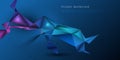 Illustration low poly, polygonal design with blue color background. Abstract science, futuristic, web, network concept Royalty Free Stock Photo