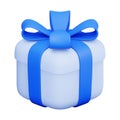 Vector 3d Gift Box. Closed Present Box With Blue Ribbon and Bow. For Surprise, Birthday Party, Baby Shower. Vector