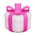 Vector 3d Gift Box. Closed Present Box With Pink Ribbon and Bow. For Surprise, Birthday Party, Baby Shower. Vector