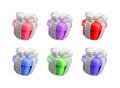 Vector 3d gift box icons set. Cute realistic holiday pink, purple, red and green present with silver ribbon and bow. 3d Royalty Free Stock Photo