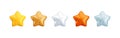 Vector 3d glitter textured stars icon set on white background. Cute realistic gold, silver, bronze cartoon 3d render Royalty Free Stock Photo