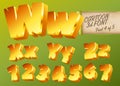 Vector 3D Gold Font in Cartoon Style. Comic Isometric Type. Royalty Free Stock Photo