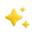 Vector 3d gold sparkle star set on white background. Cute realistic cartoon 3d render, glossy yellow four pointed Royalty Free Stock Photo