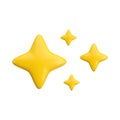 Vector 3d gold sparkle star set on white background. Cute realistic cartoon 3d render, glossy yellow four pointed Royalty Free Stock Photo