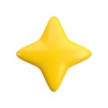 Vector 3d gold star sparkling icon on white background. Cute realistic cartoon 3d render, glossy yellow four pointed