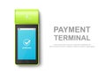 Vector 3d Green NFC Payment Machine with Approved Status. Payment POS Terminal, Machine Design Template of Bank Payment