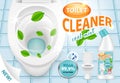 Cool mint toilet cleaner ad vector 3d illustration