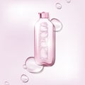 Vector 3D illustration poster with moisturizing cosmetic premium products, pink background with beautiful spray bottle and watery