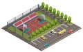 Vector 3d isometric basketball field, car parking