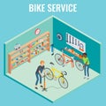 Vector 3d isometric bike service concept illustration