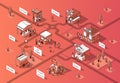 Vector 3d isometric food courts, urban marketplace