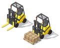 Vector 3d isometric forklift for storage, warehouse