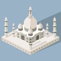 Vector 3d isometric icon of Taj Mahal mausoleum with colorful flat style shadow and background