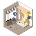 Vector 3d isometric photography studio. Architecture interior.