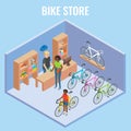 Vector 3d isometric bike shop concept illustration