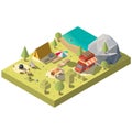 Vector 3d isometric territory for camping, recreation