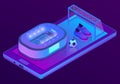 Vector 3d isometric smartphone with football stadium